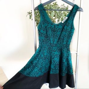 Teal Velvet Print Sleeveless Dress